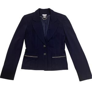 Vintage Y2K Cache Blazer 2 | Navy, Gold Enamel Buttons, Zip Pockets, Career